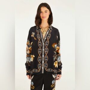 FARM RIO Black Floral Snake Pajama Shirt